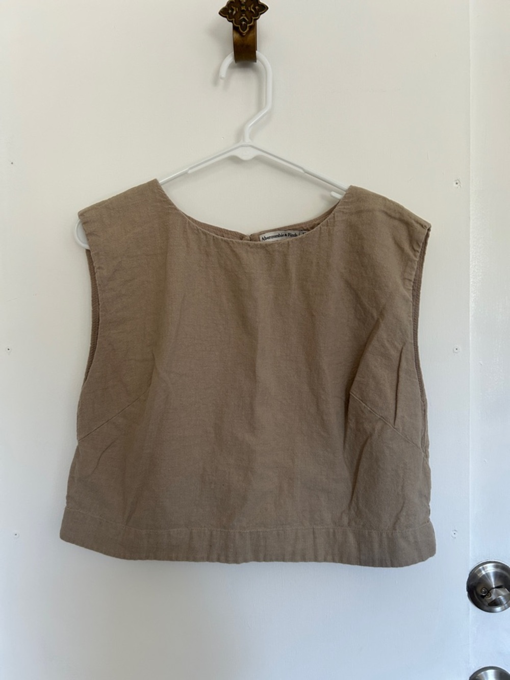 Abercrombie & Fitch Taupe Linen-Blend Boxy Sleeveless Tank